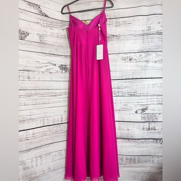 JJs House Gown womens size 4 fuchsia Maxi chiffon Ruffle spaghetti strap Dress - Picture 4 of 12